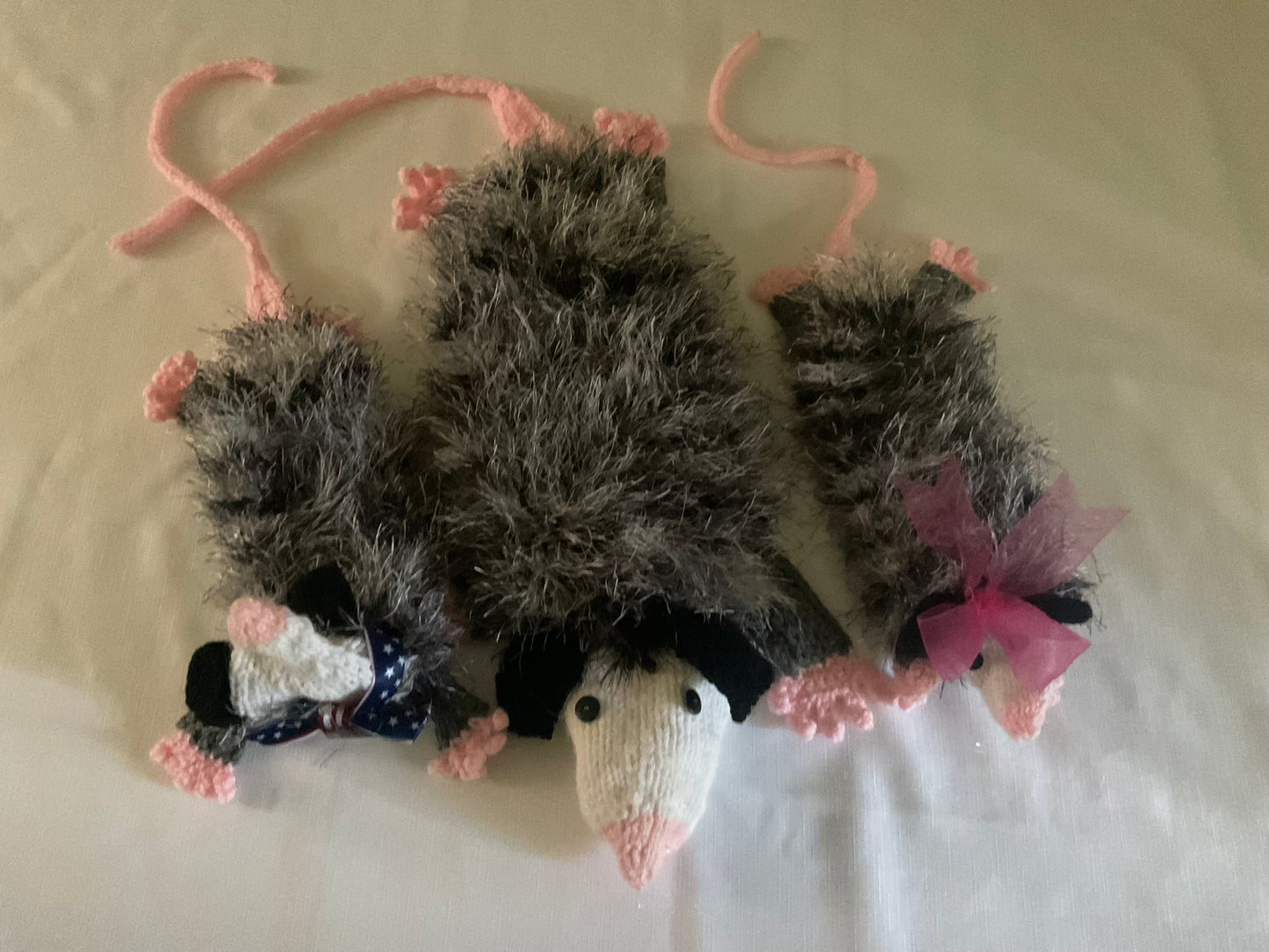 Hand Knitted Opossum Trio