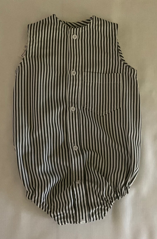 Gray & White Striped sleeveless Onesie Romper