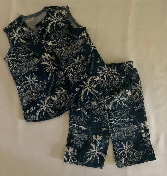 Hawaii 2pc Sleeveless Shirt & Capri Sleeve Pants