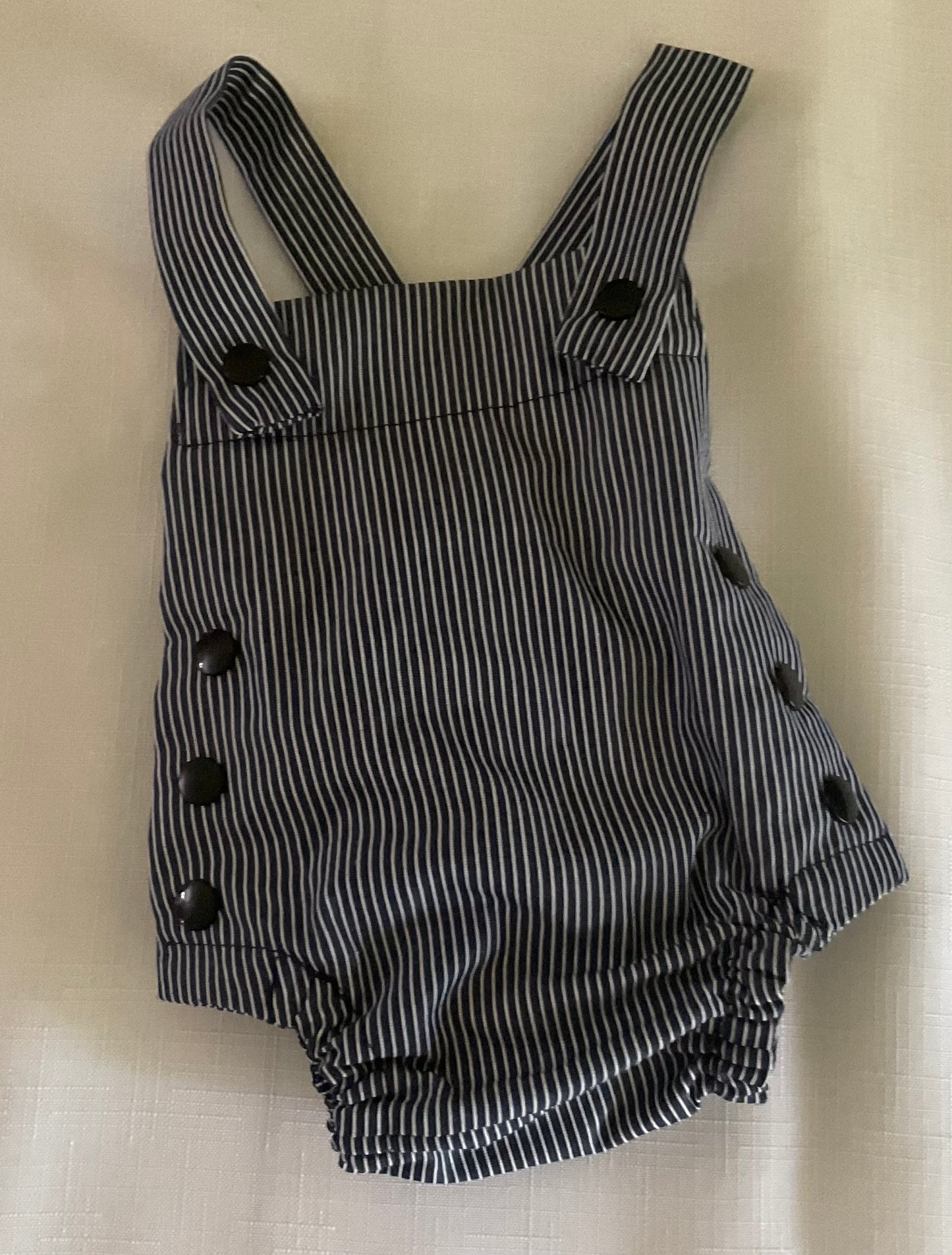Navy & White Pinstriped Preemie Romper