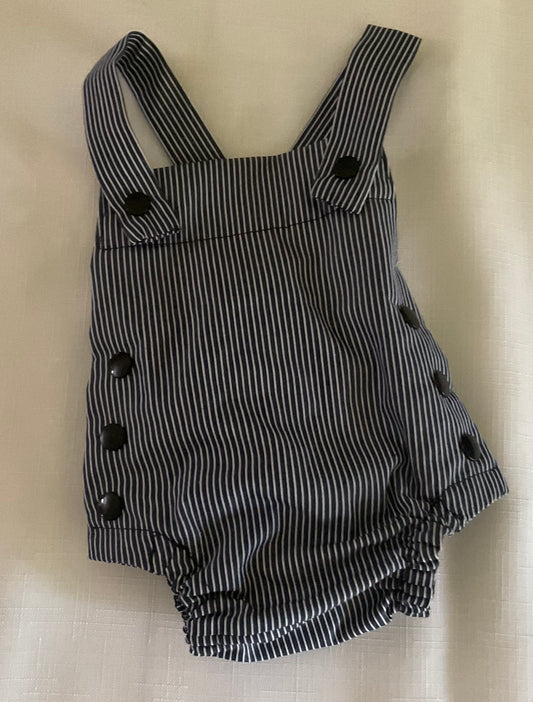 Navy & White Pinstriped Preemie Romper