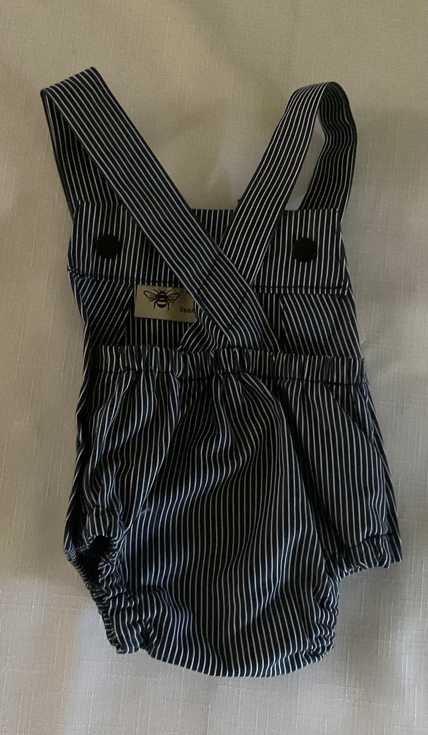 Navy & White Pinstriped Preemie Romper