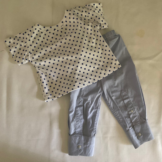 White & Blue Poka Dot Top & Sleeve Pants