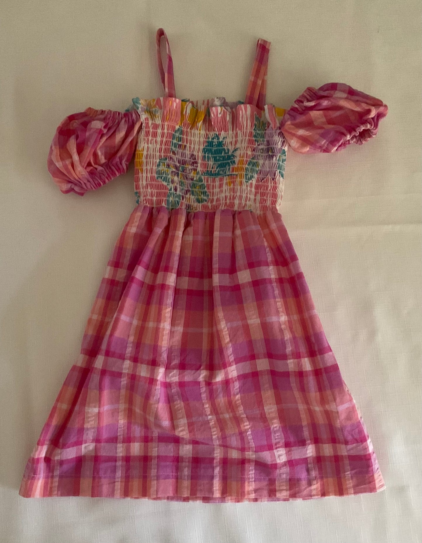 Cotton Candy Madras Little Girl’s off the Shoulder Dress