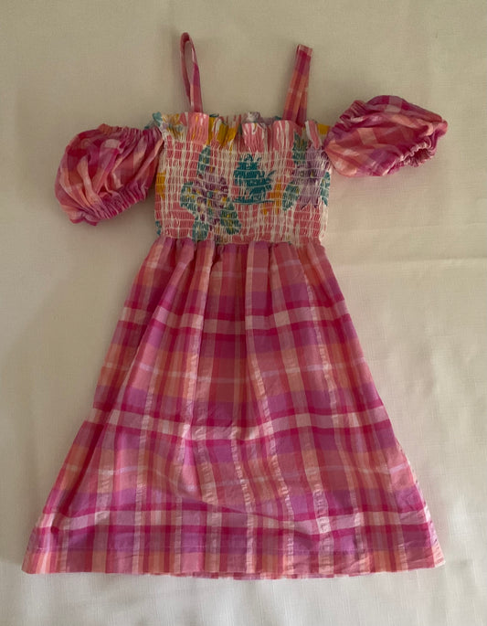 Cotton Candy Madras Little Girl’s off the Shoulder Dress
