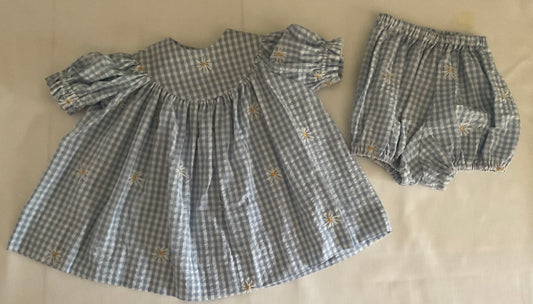 2pc Baby Blue & White Gingham Baby Dress w/Panties
