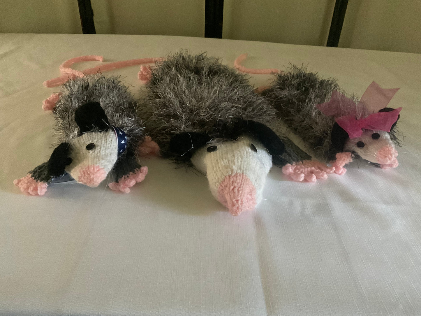 Hand Knitted Opossum Trio