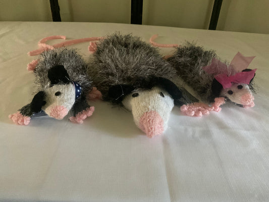 Hand Knitted Opossum Trio