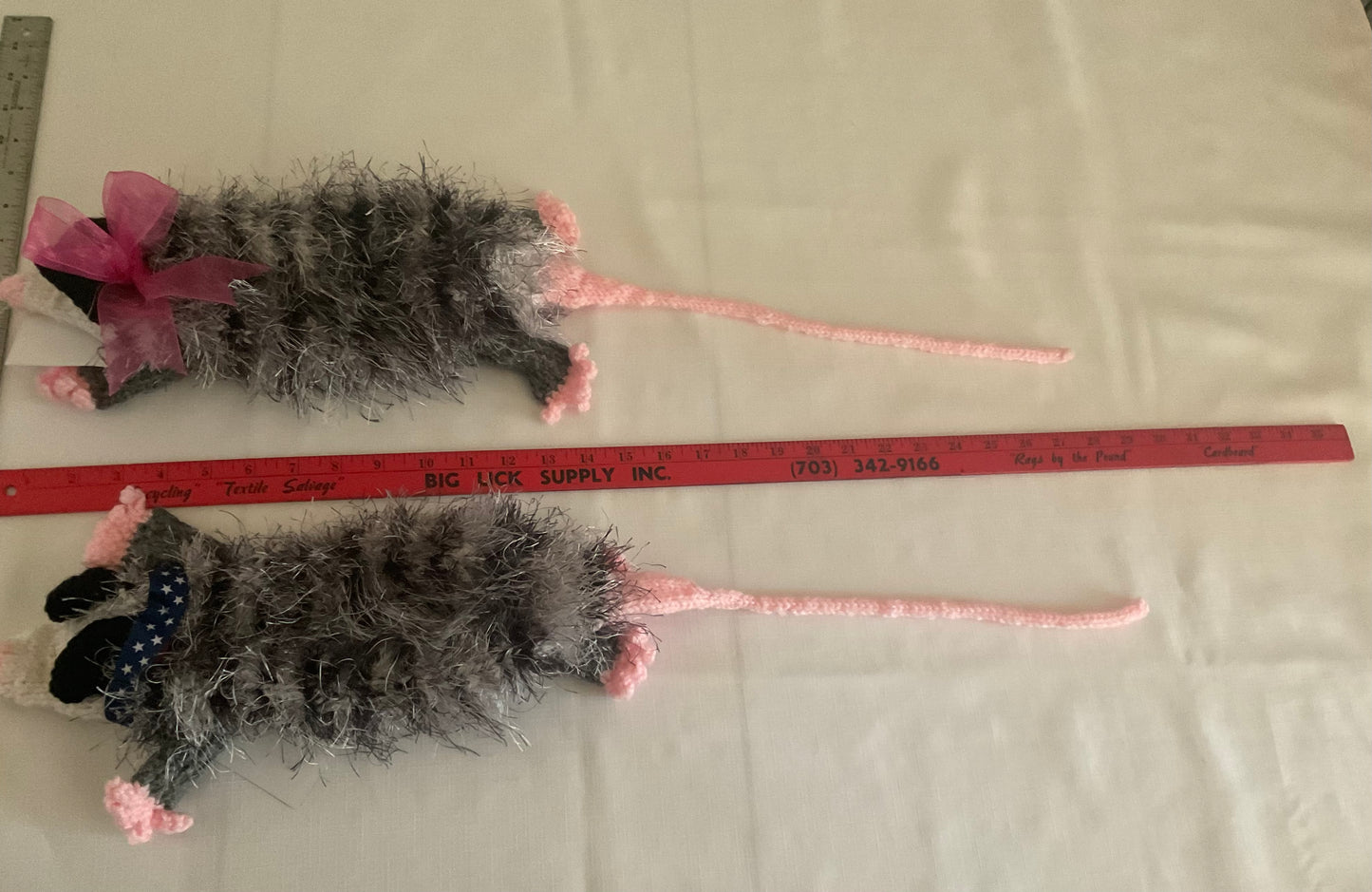 Hand Knitted Opossum Trio